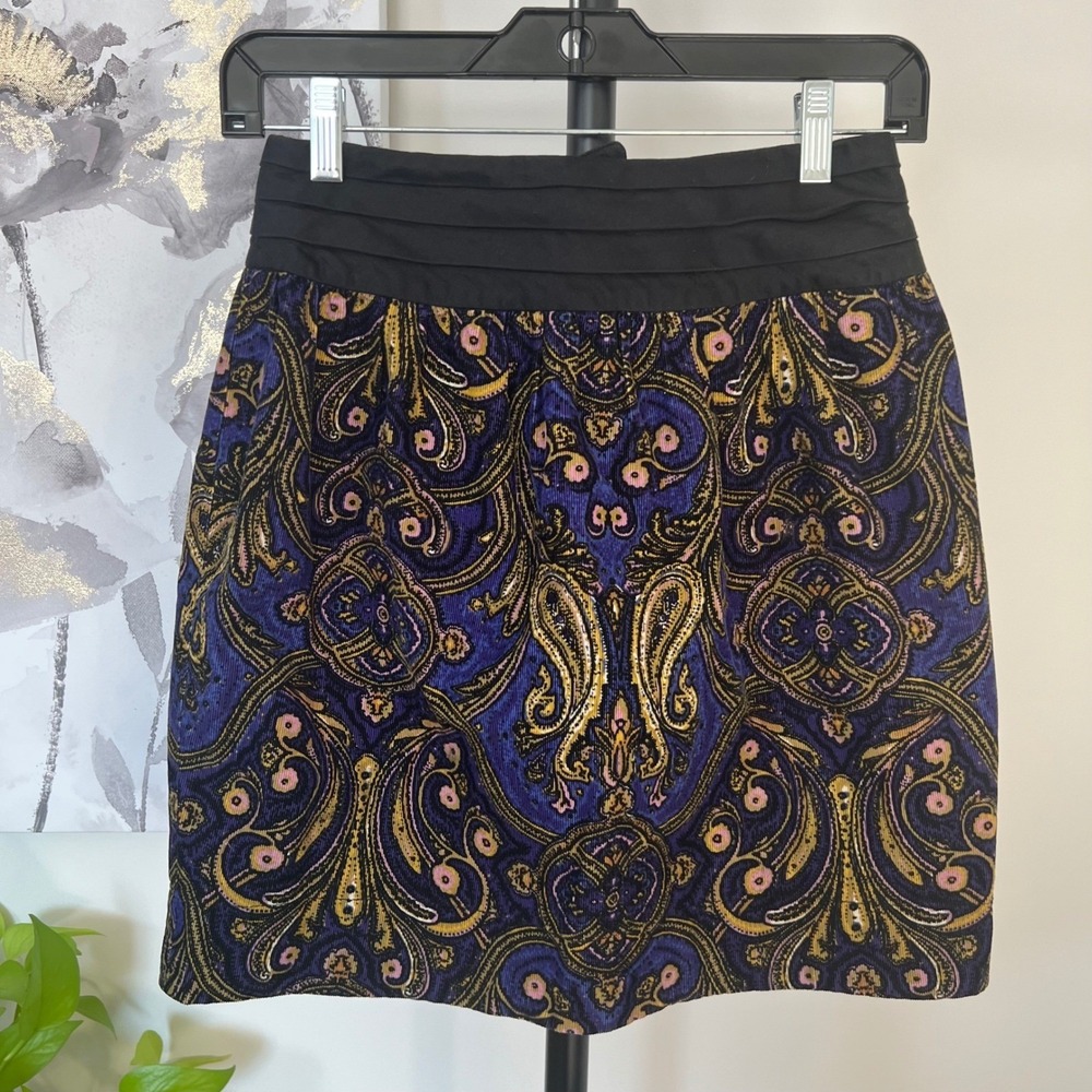 Anthropologie Skirt Mini Corduroy Paisley Boho‎ Whimsigoth Dark Fairy Grunge